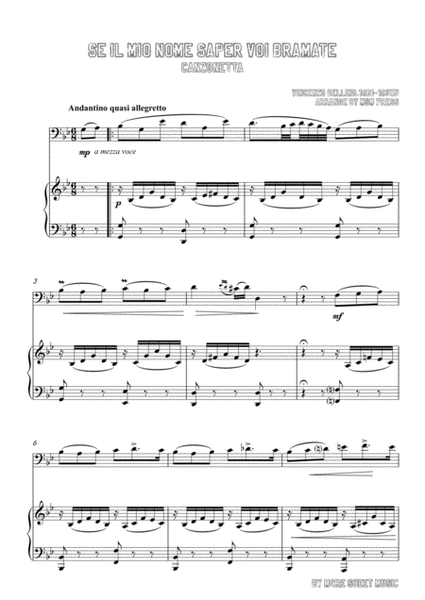 Bellini-Se Il Mio Nome Saer voi bramate……,for Cello and Piano image number null
