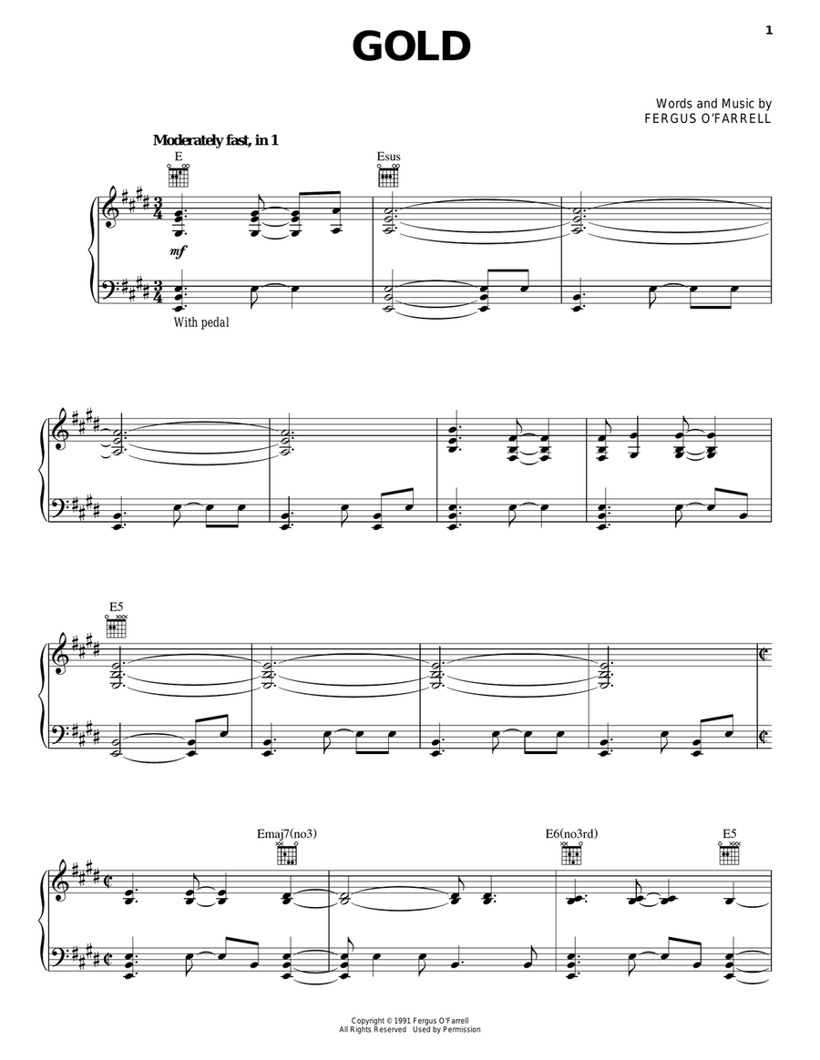 Gold Gold Piano, Vocal, Guitar scores gallery preview page 1