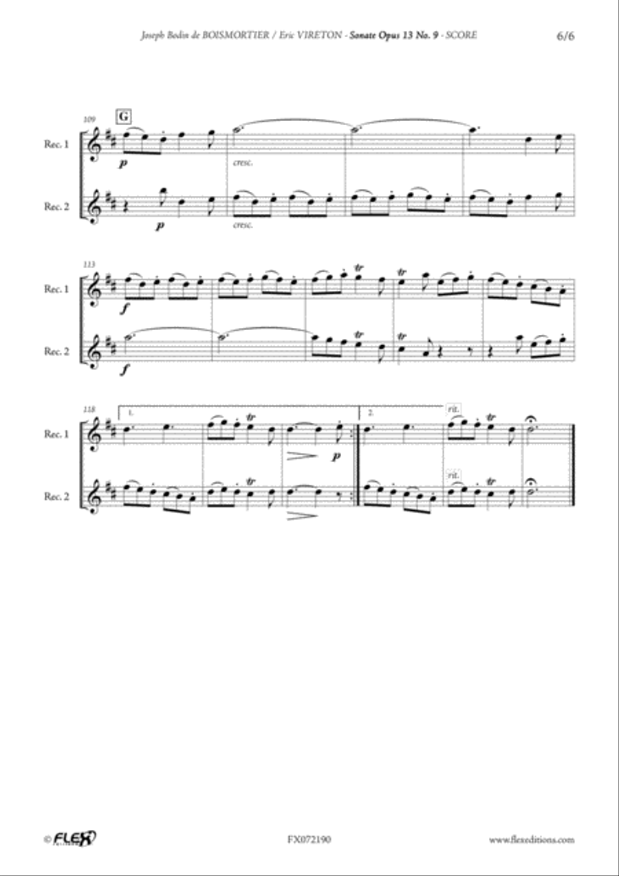 Sonata Opus 13 No. 9 Woodwind Duet scores gallery preview page 6