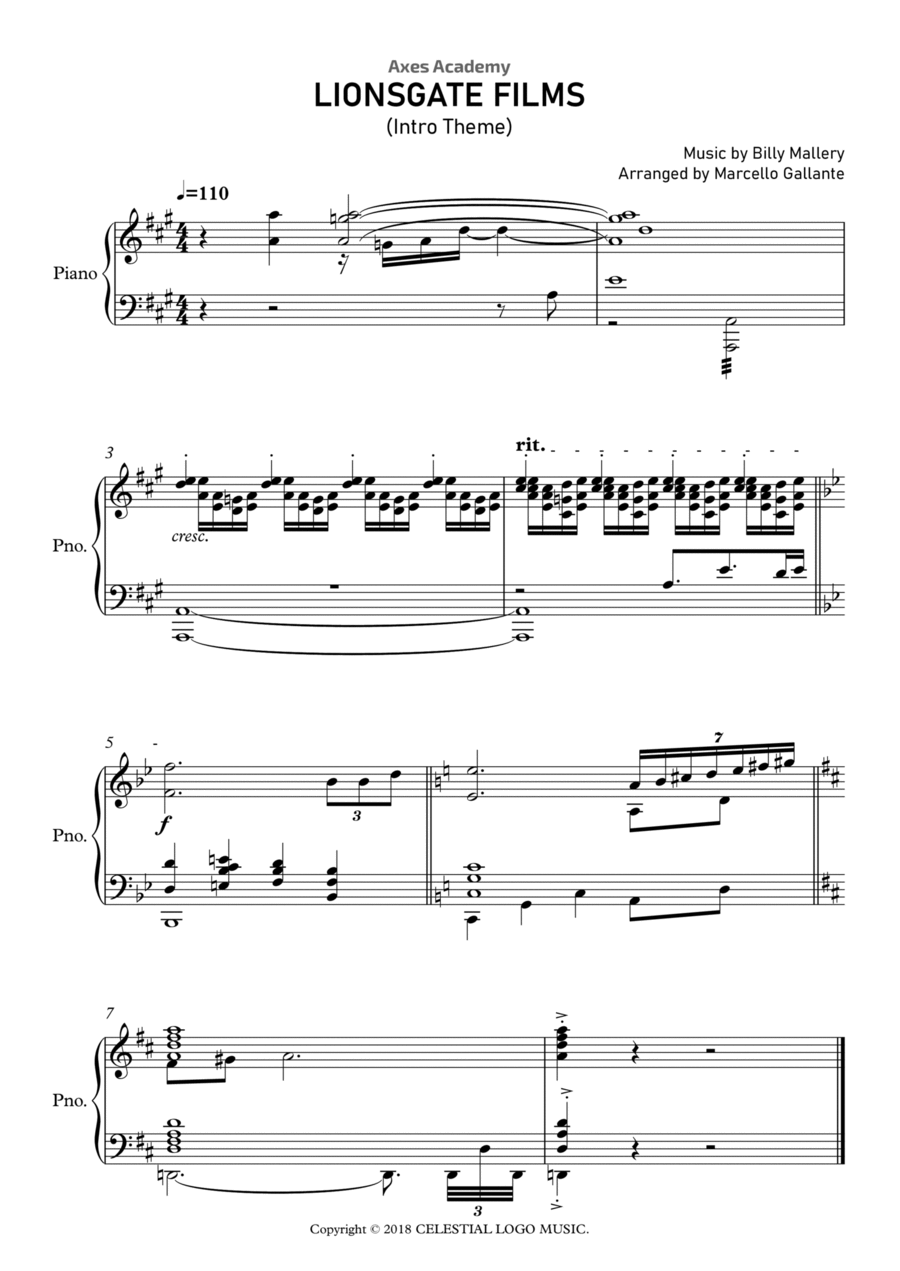 Lionsgate Celestial Logo 2013 Piano Solo scores gallery preview page 1