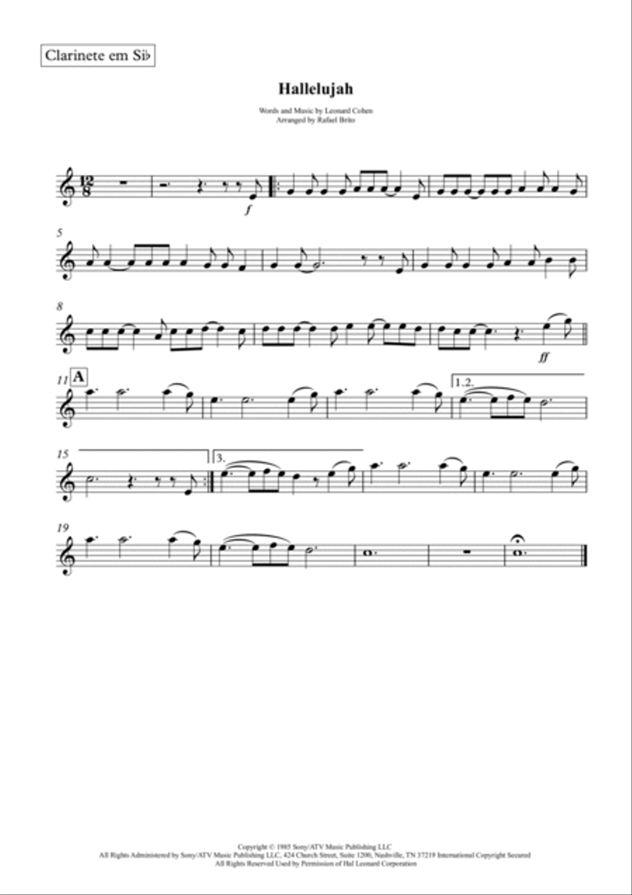 Hallelujah Clarinet Solo scores gallery preview page 2