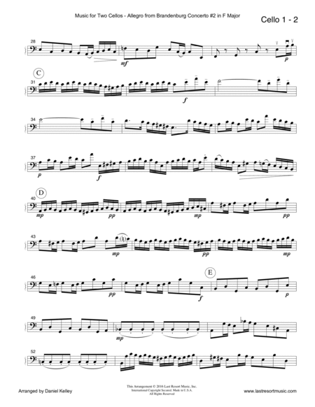 Allegro from Brandenburg Concerto #2 in F Major for Cello Duet (Music for Two Cellos)