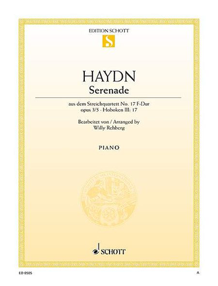 Book cover for Serenade for String Quartet in F Major, Op. 3, No. 5, Hob 3:17