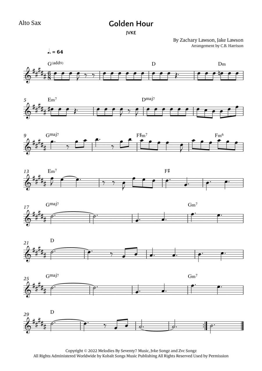 Golden Hour Golden Hour Alto Saxophone scores gallery preview page 1