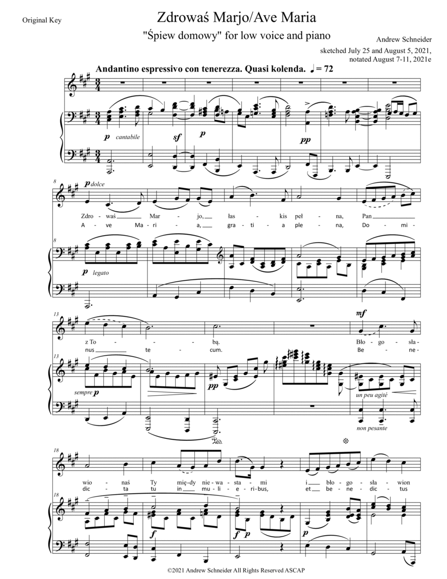 Ave Maria/Zdrowas Marjo Voice scores gallery preview page 1