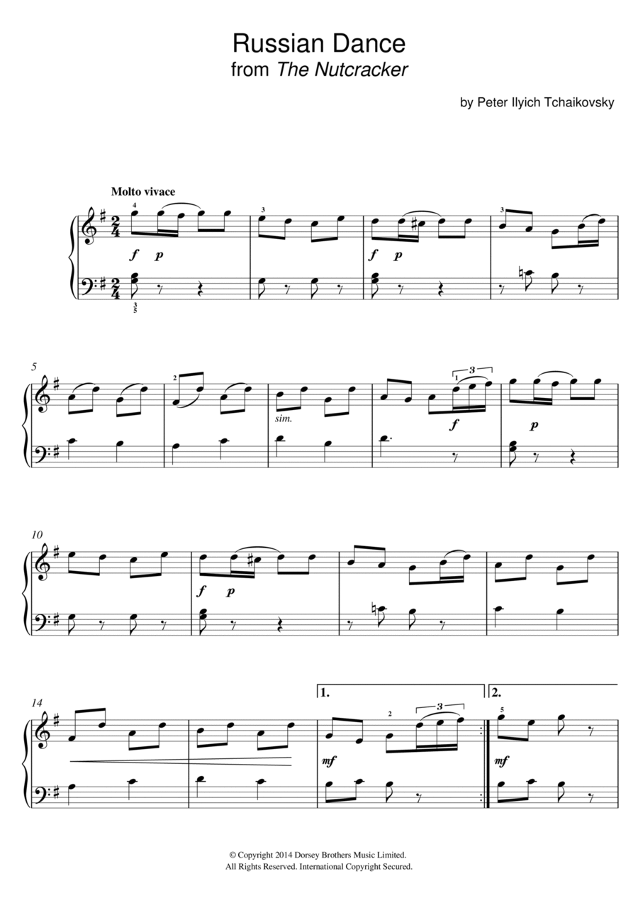 Russian Dance (from The Nutcracker Suite) Easy Piano scores gallery preview page 1