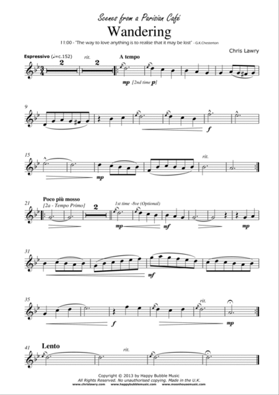 Wandering - for Bb Clarinet & Piano (from Scenes from a Parisian Cafe) Woodwind Duet scores gallery preview page 2