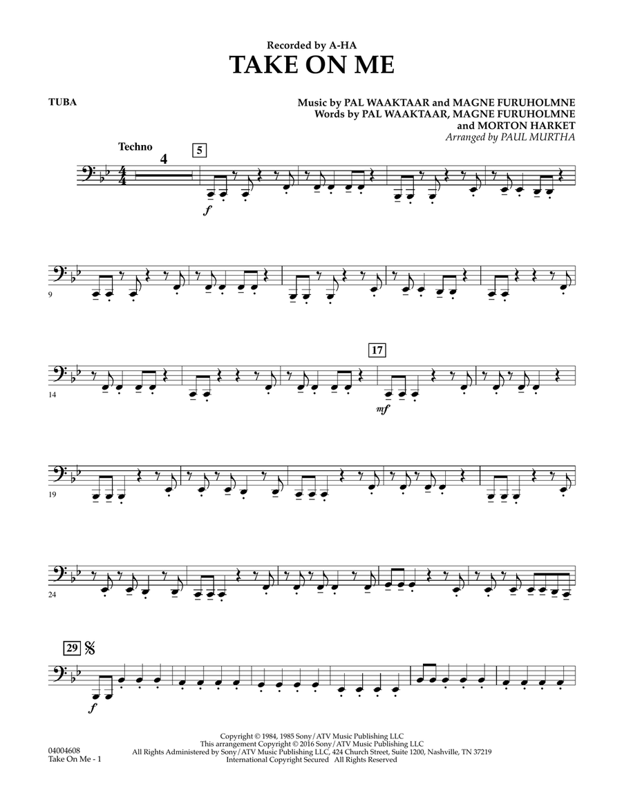Take on Me - Tuba Concert Band scores gallery preview page 1