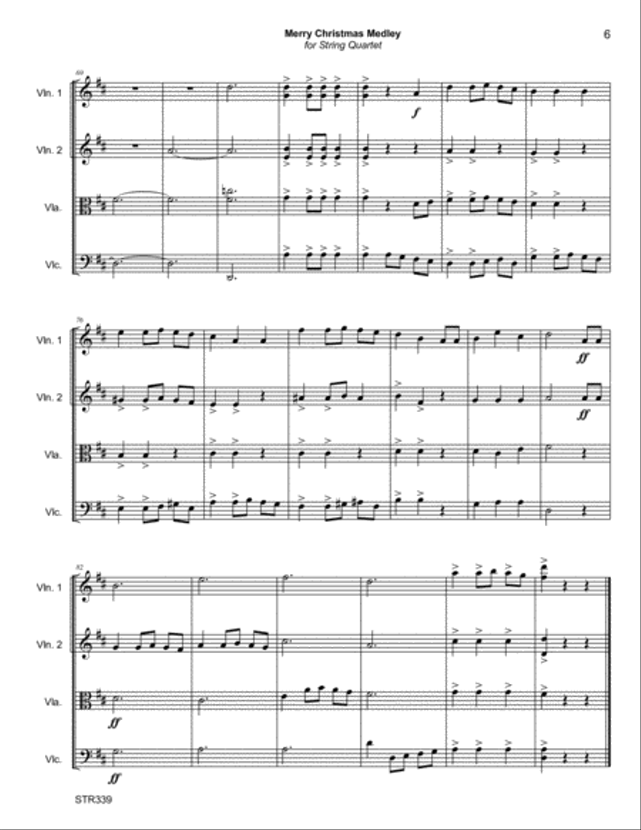 MERRY CHRISTMAS MEDLEY - STRING QUARTET (or 3 Violins & Cello) - 5 carol medley String Quartet scores gallery preview page 6