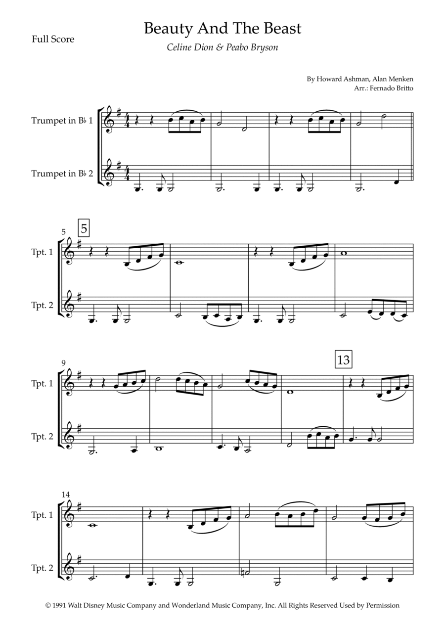 Beauty And The Beast Beauty And The Beast Trumpet Duet scores gallery preview page 1