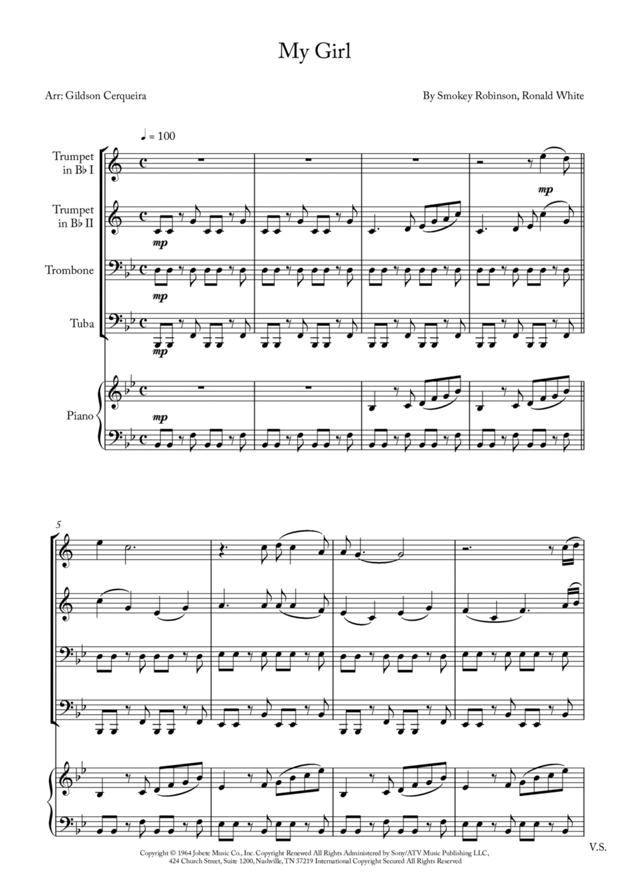 My Girl Brass Quartet scores gallery preview page 1
