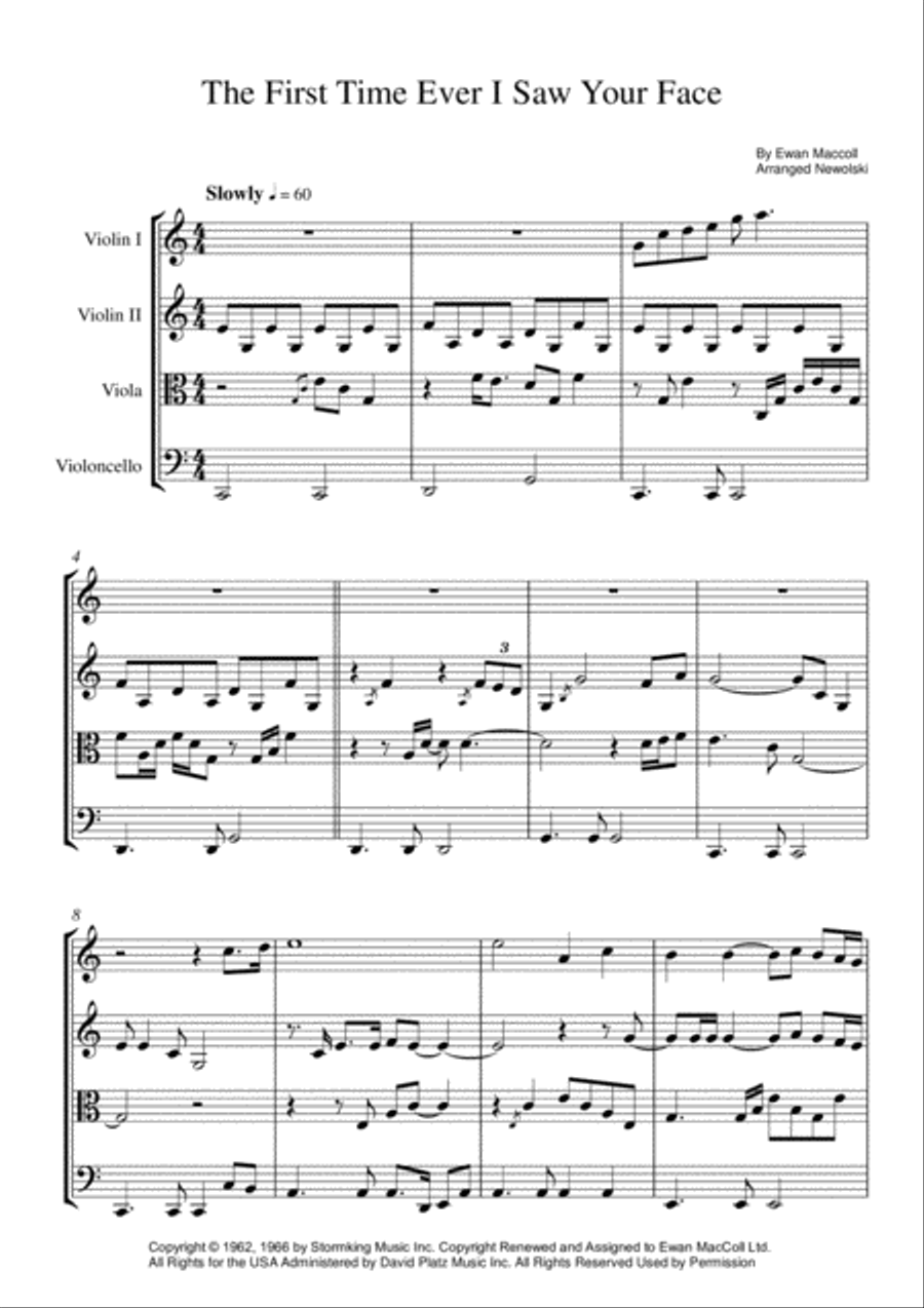 The First Time Ever I Saw Your Face String Quartet scores gallery preview page 1