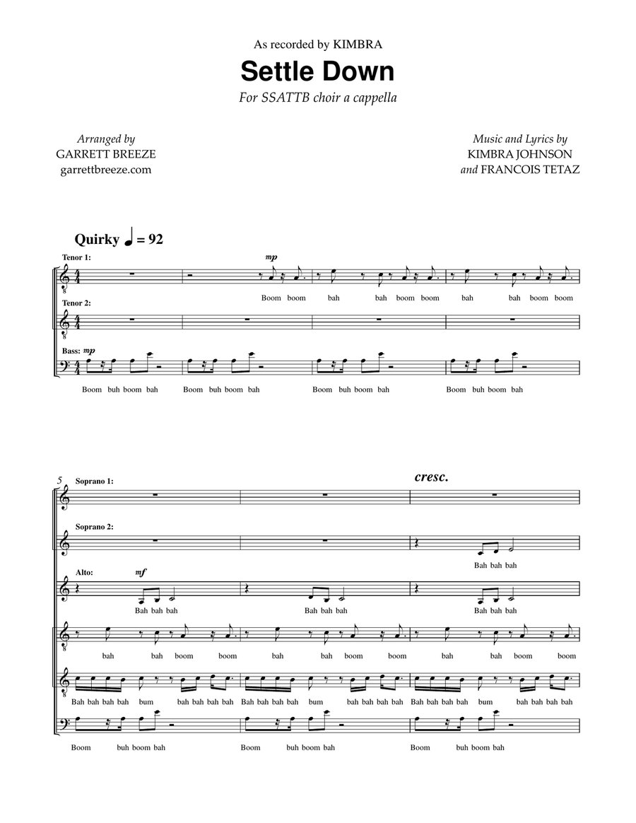 Settle Down 4-Part scores gallery preview page 1