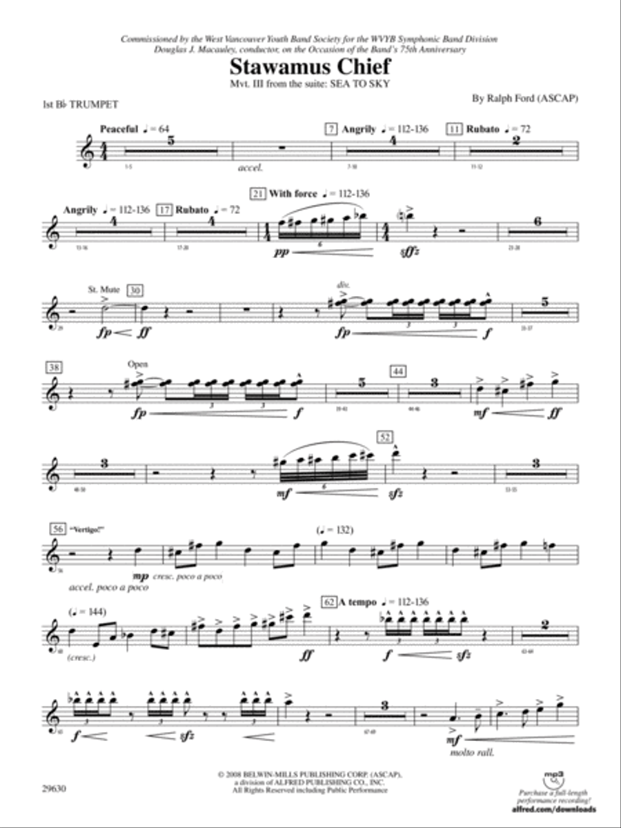 Stawamus Chief: 1st B-flat Trumpet Concert Band scores gallery preview page 1