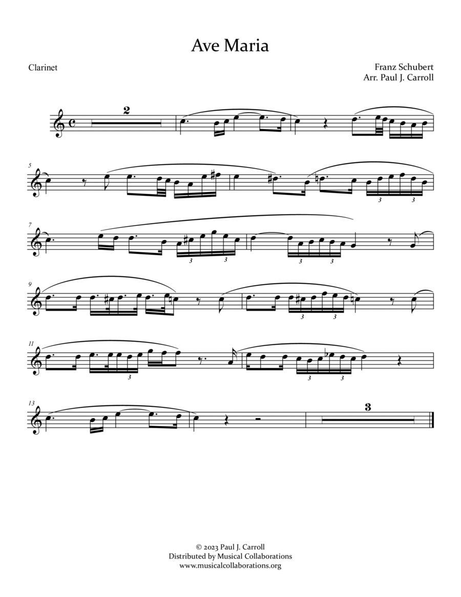 Ave Maria (Clarinet) B-Flat Clarinet scores gallery preview page 1