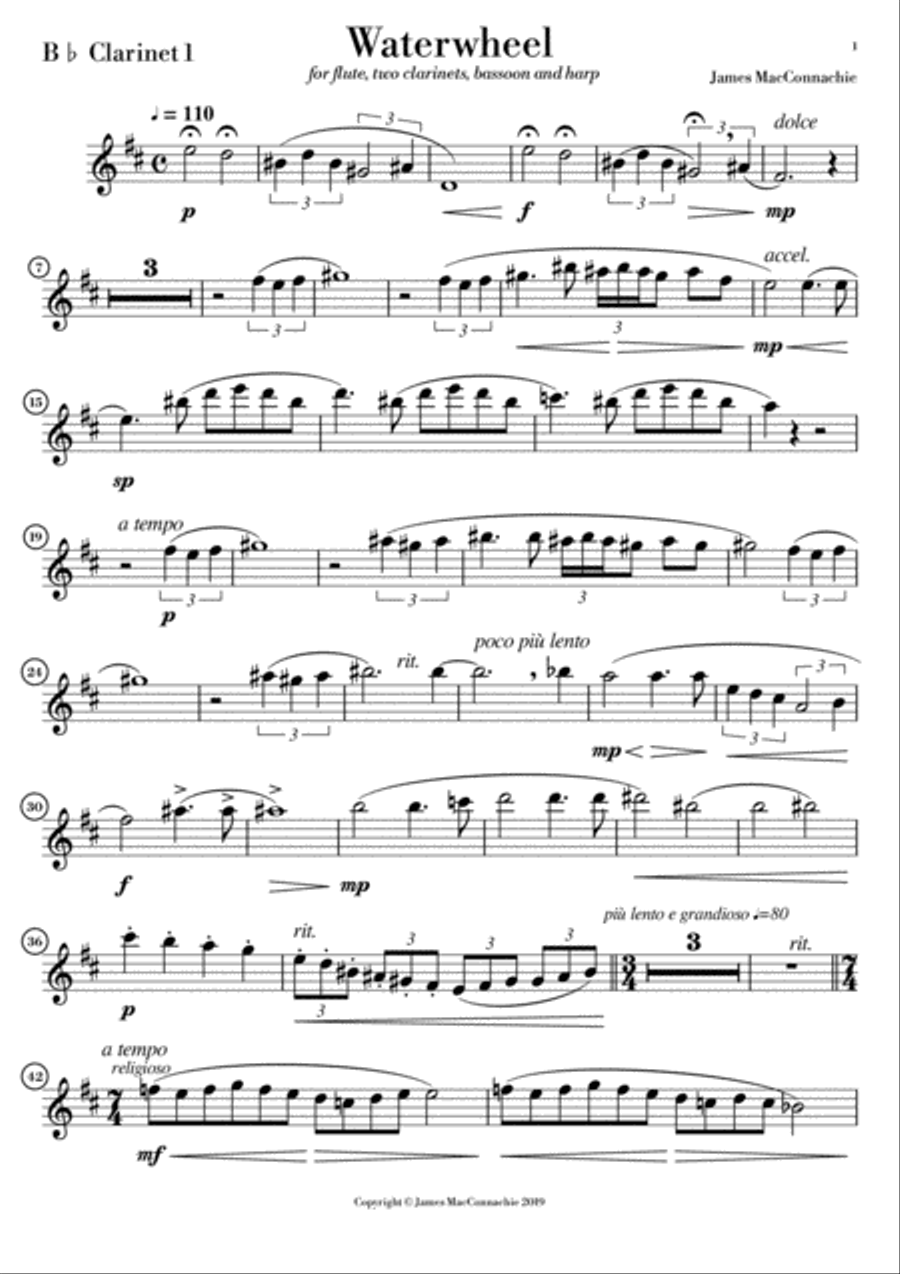 Waterwheel - Parts for Woodwind and Harp Woodwind Quartet scores gallery preview page 5