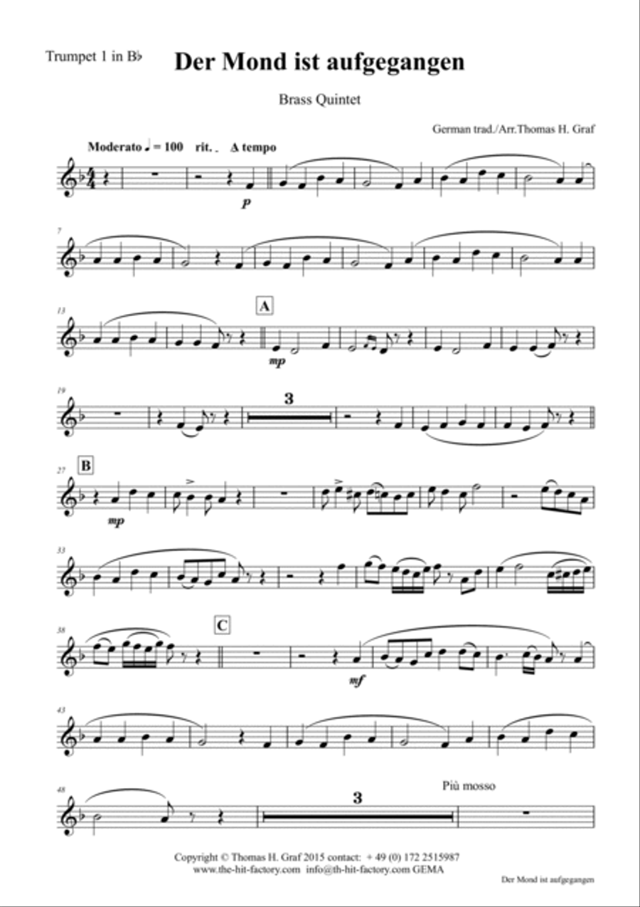 Der Mond ist aufgegangen - German Folk Song - Brass Quintet Brass Quintet scores gallery preview page 4