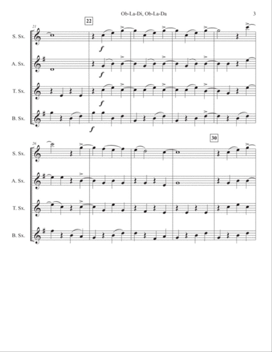 Ob-la-di, Ob-la-da Ob-la-di, Ob-la-da Saxophone Quartet scores gallery preview page 3