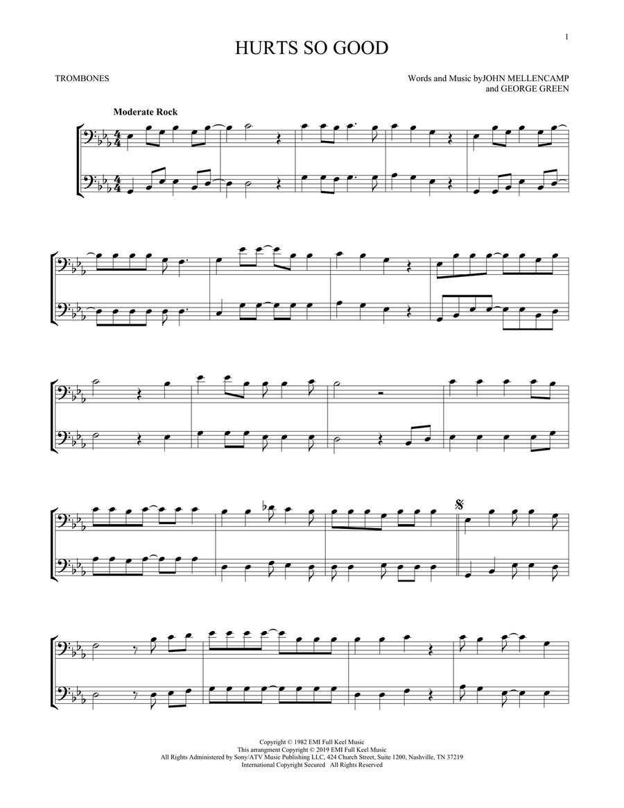 Hurts So Good Hurts So Good Trombone Duet scores gallery preview page 1