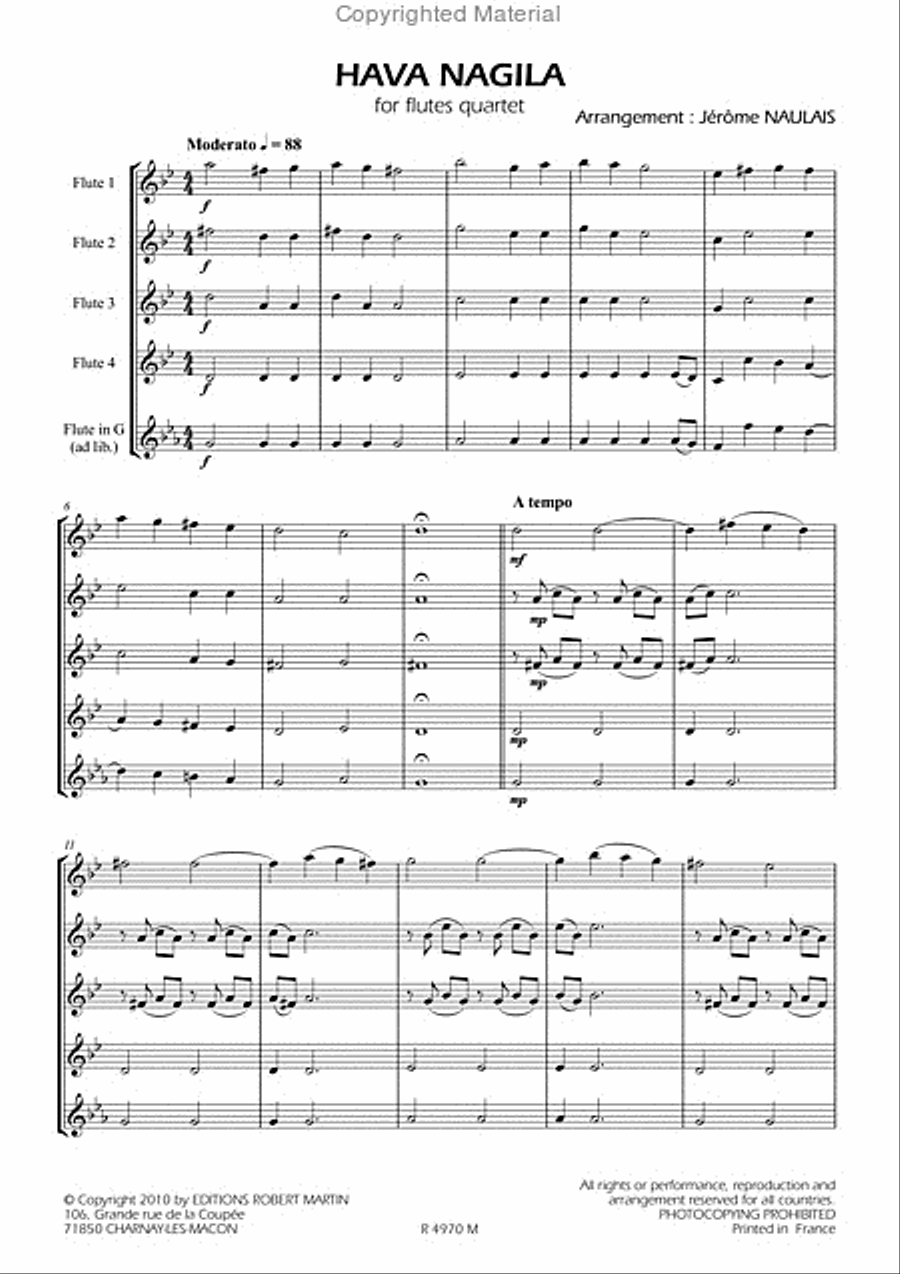 Hava nagila, 4 flûtes Flute scores gallery preview page 2