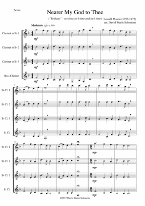 Nearer my God to Thee (Bethany) for clarinet quartet (3 clarinets and 1 bass or 4 clarinets)