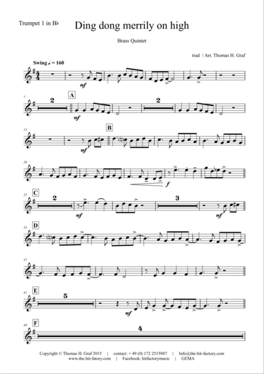 Ding dong merrily on high - Swing - Brass Quintet Brass Quintet scores gallery preview page 6
