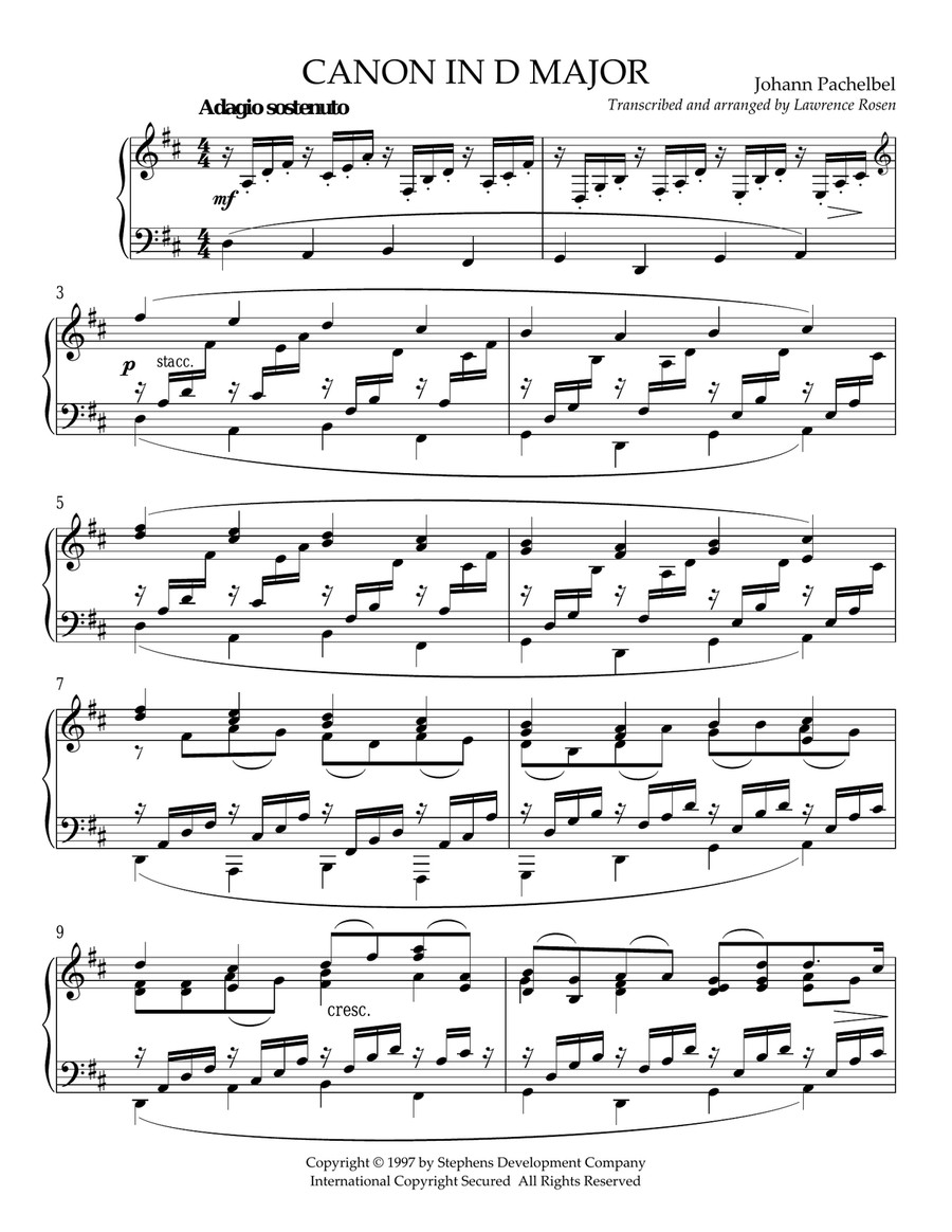Canon In D Piano Solo scores gallery preview page 1