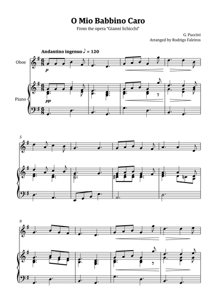 O Mio Babbino Caro - for oboe solo (with piano accompaniment) image number null
