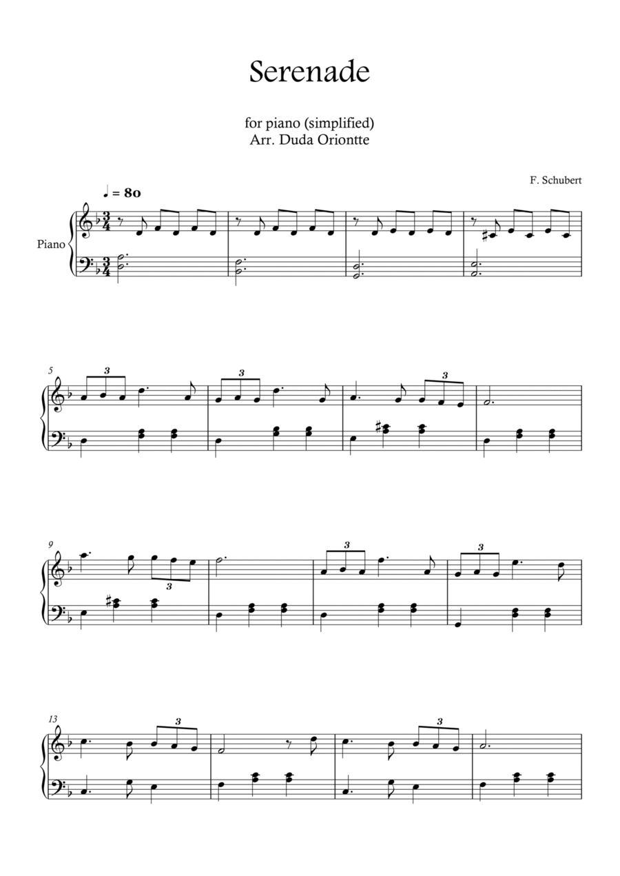 Serenade (piano SIMPLIFIED) Schubert Piano Method scores gallery preview page 1