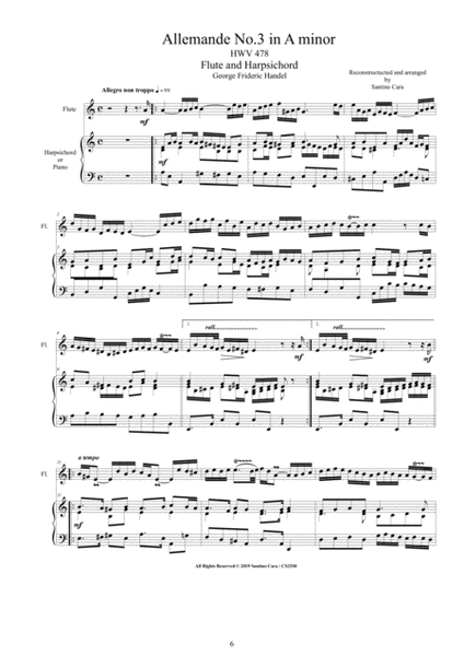 Handel - 3 Allemandes for Flute and Harpsichord (or Piano) image number null