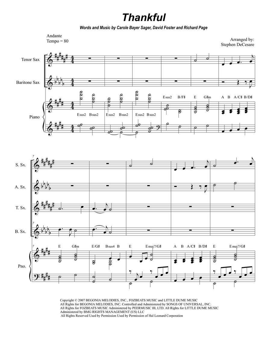 Thankful Saxophone Quartet scores gallery preview page 1