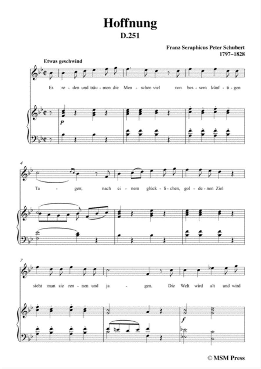 Schubert-Hoffnung,in B flat Major,D.251,for Voice and Piano Voice Solo scores gallery preview page 3
