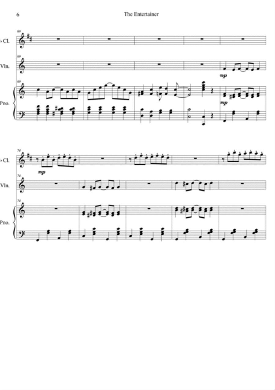 The Entertainer (The Sting OST) Short Version Clarinet scores gallery preview page 6