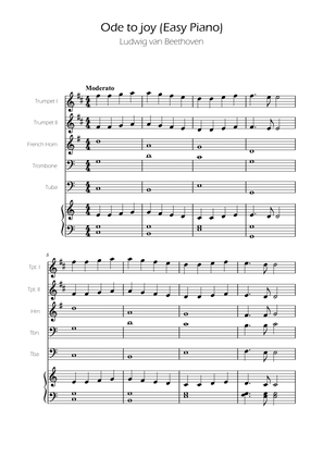 Ode To Joy - Easy Brass Quintet w/ piano accompaniment