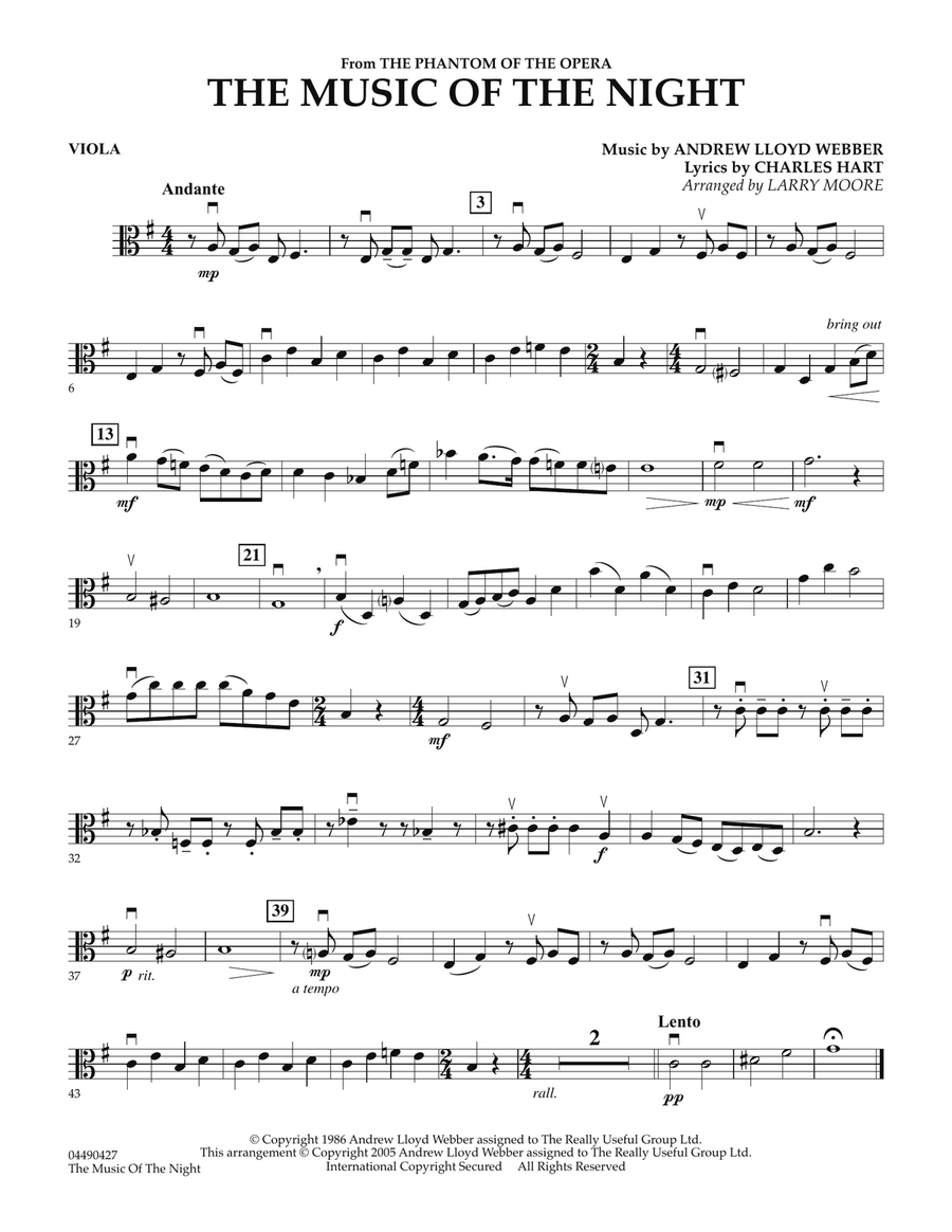 The Music of the Night from The Phantom of the Opera Viola by