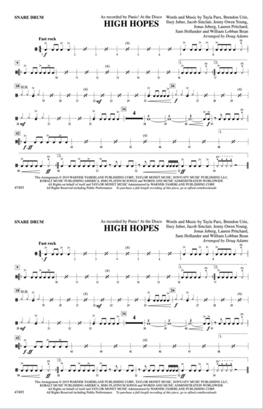 High Hopes: Snare Drum Marching Band scores gallery preview page 1