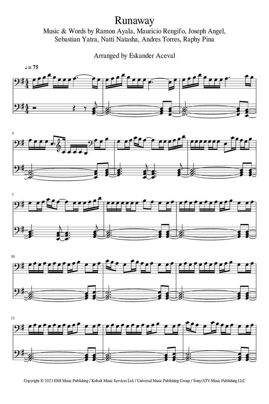 Runaway Easy Piano scores gallery preview page 1