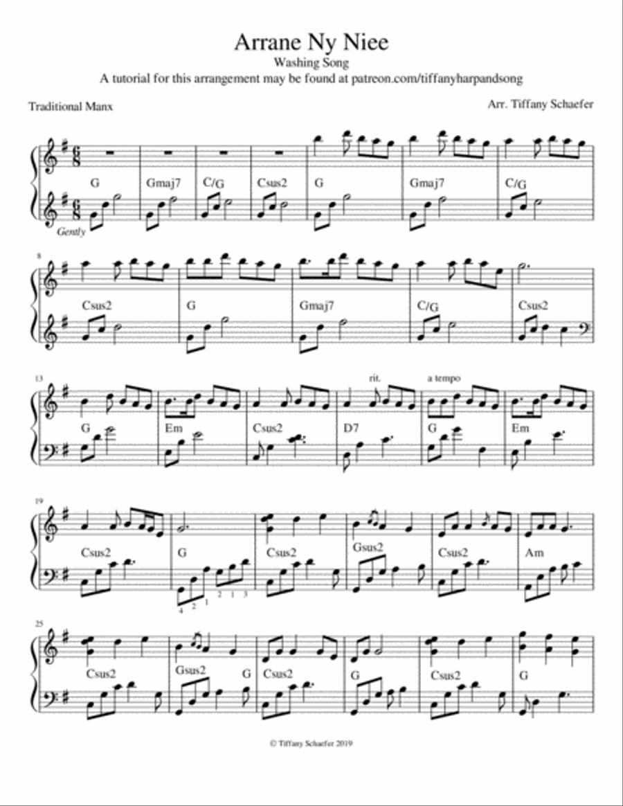 Arrane Ny Niee / Washing Song: Late Intermediate Harp Harp scores gallery preview page 2