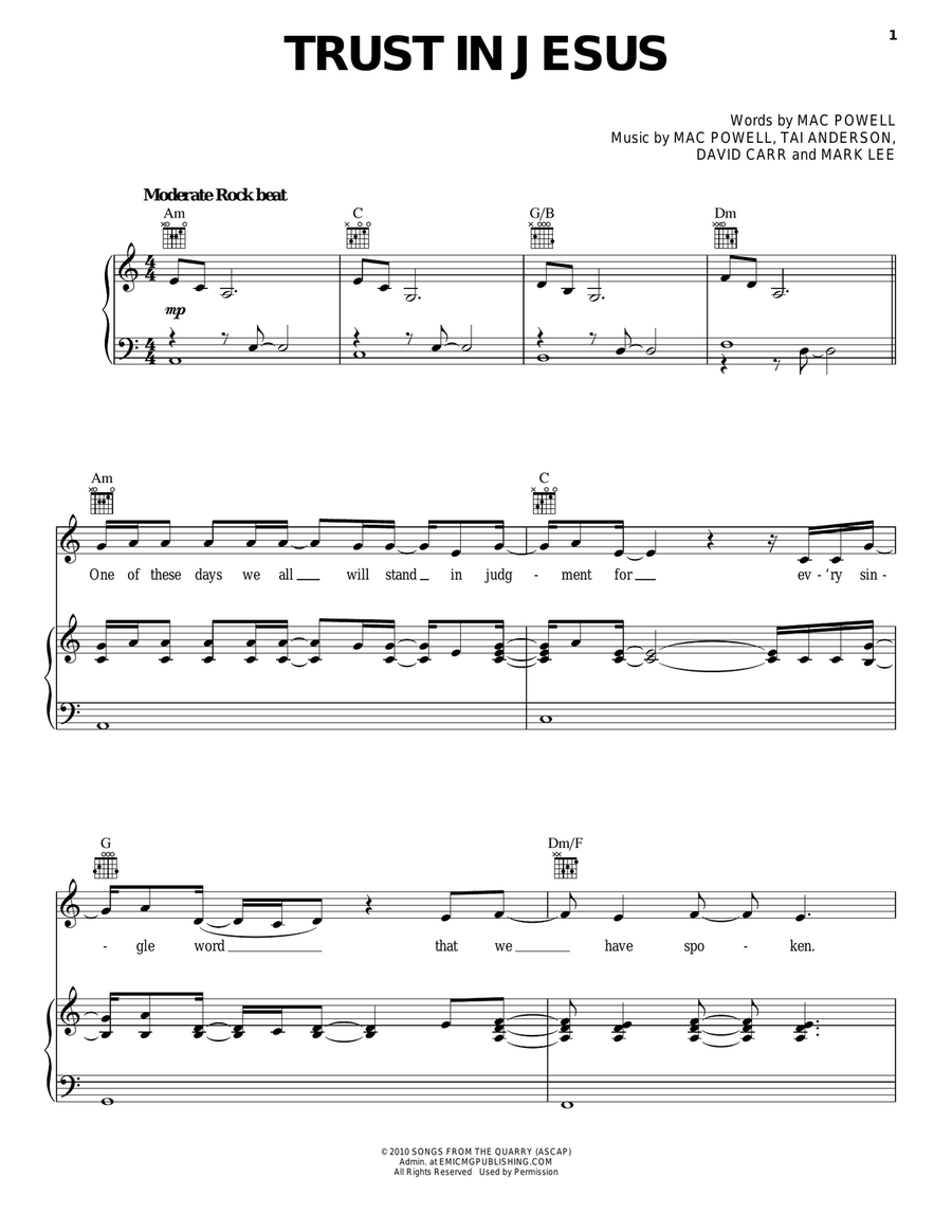Trust In Jesus Piano, Vocal, Guitar scores gallery preview page 1