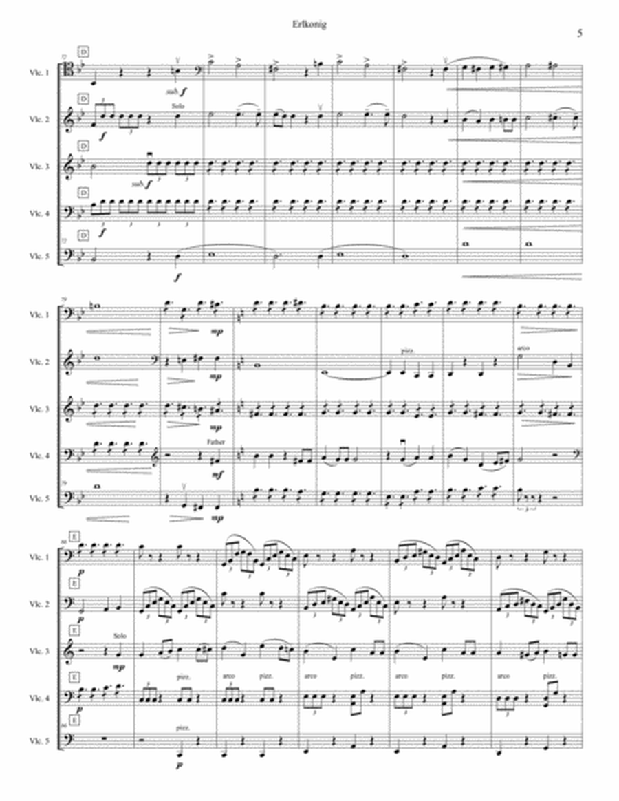 Schubert's Erlkonig for four or five cellos (cello quartet / quintet)