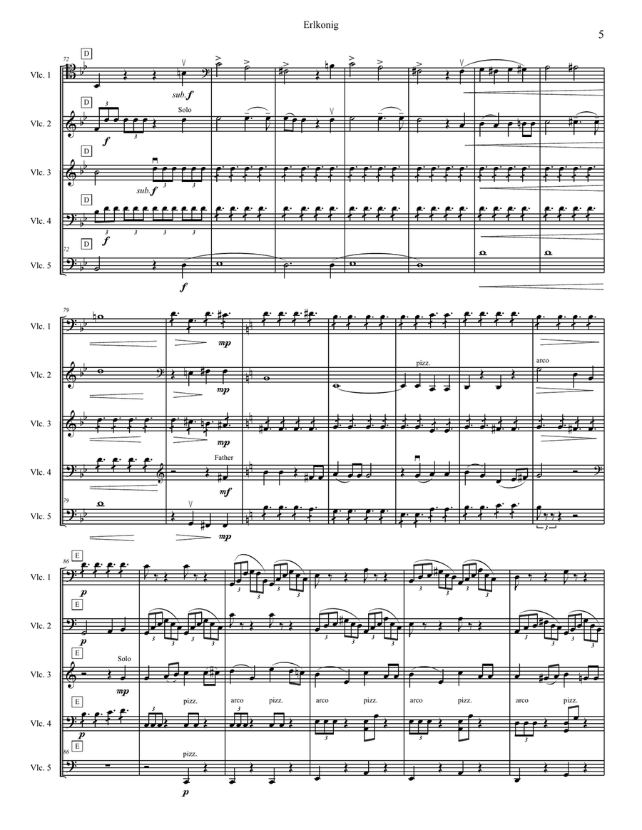 Schubert's Erlkonig for four or five cellos (cello quartet / quintet) String Orchestra scores gallery preview page 5