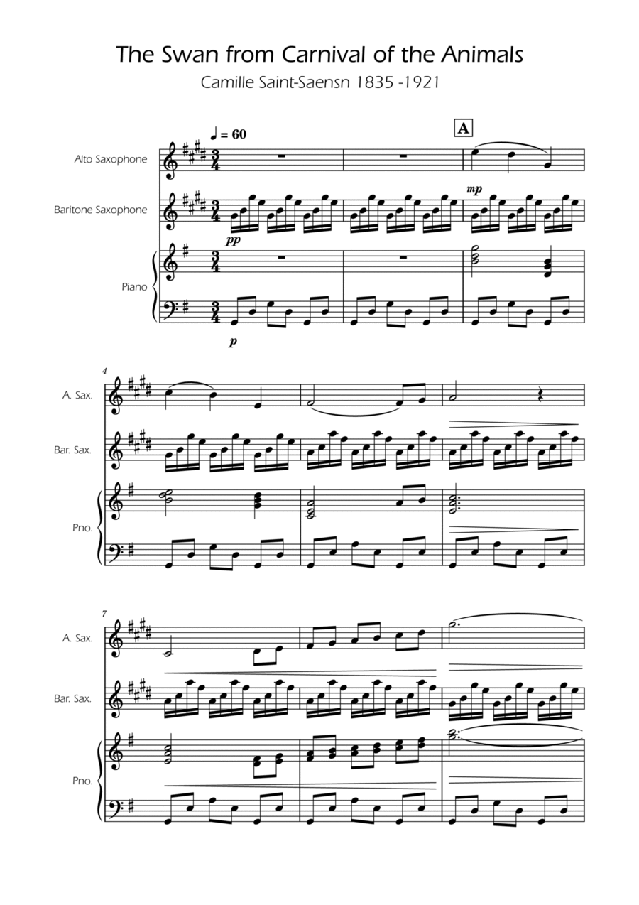 Book cover for The Swan - Saint-Saens - Alto and Baritone Sax Duet w/ Piano