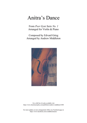 Book cover for "Anitra's Dance" from Peer Gynt arranged for Violin & Piano
