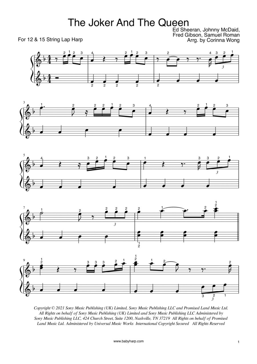 The Joker And The Queen The Joker And The Queen Harp scores gallery preview page 1