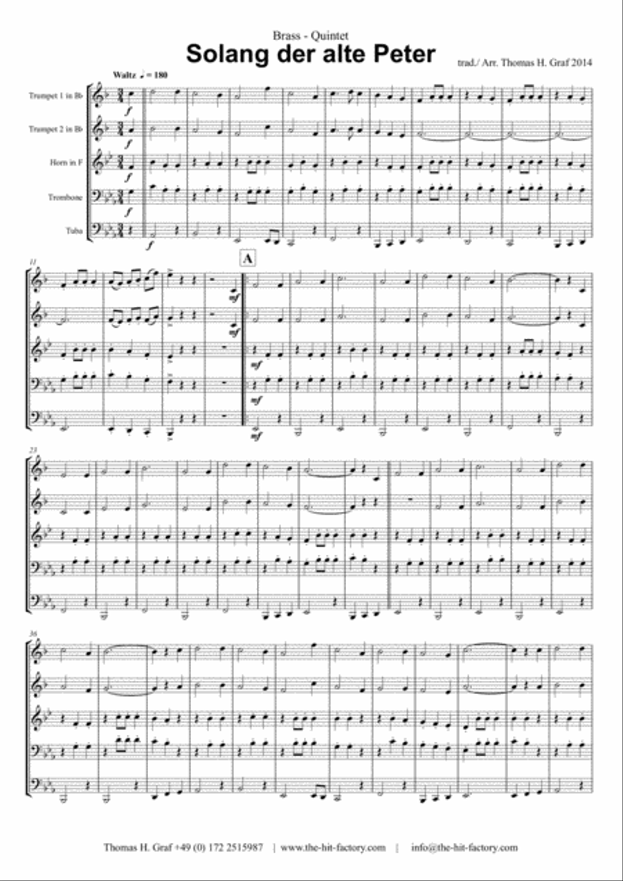 Solang der alte Peter – Oktoberfest – Munich City anthem - Brass Quintet Brass Quintet scores gallery preview page 1