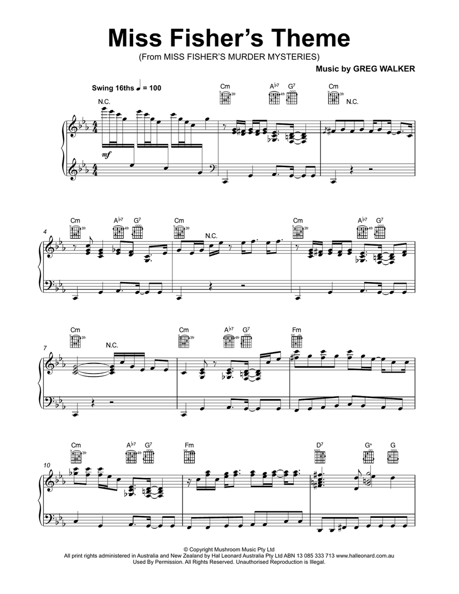 Miss Fisher's Theme (from Miss Fisher's Murder Mysteries) Piano Solo scores gallery preview page 1