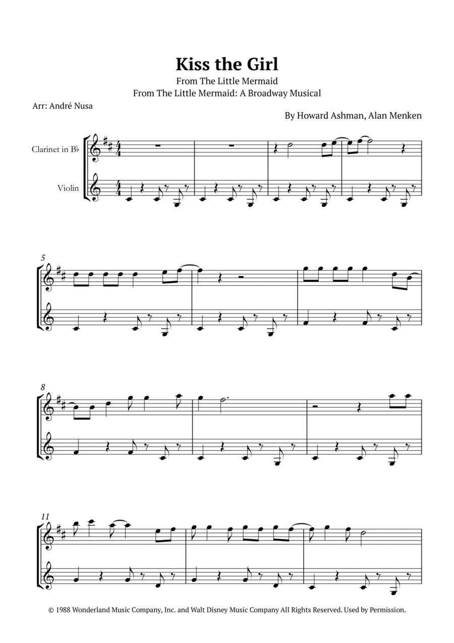 Kiss The Girl B-Flat Clarinet scores gallery preview page 1