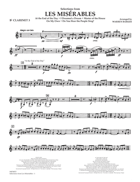 Selections from Les Misérables (arr. Warren Barker) - Bb Clarinet 3