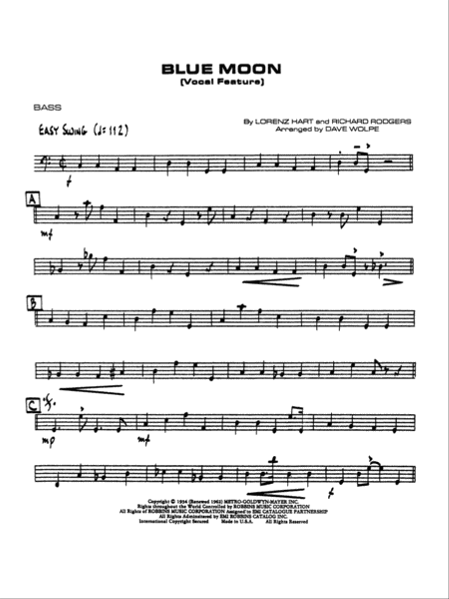 Blue Moon: String Bass Jazz Ensemble scores gallery preview page 1