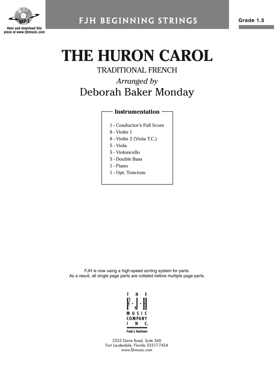 The Huron Carol: Score String Orchestra scores gallery preview page 1